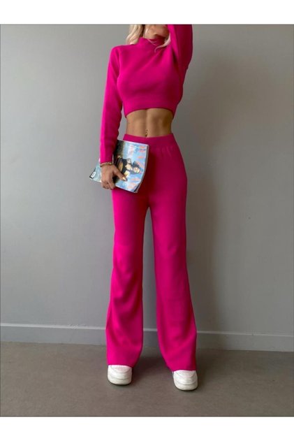 Mooi Boutique Stand Collar Knitwear Double Crowley Suit 1989 - Pink