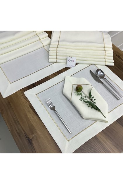Gold Single Stitched American Service (6) & Napkin (6) & Runner (1) - 13 Pieces