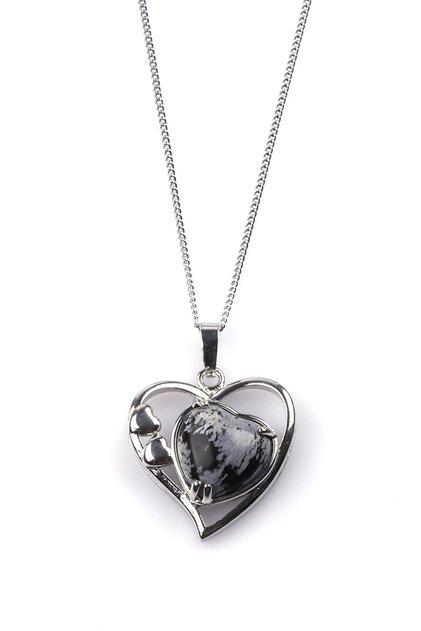 Snowy Obsidian Natural Stone Heart Model Necklace