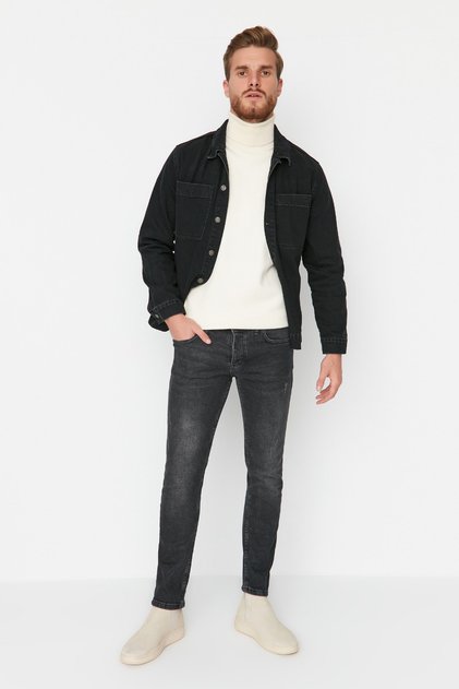 Blugi distrugători cu unghii, gri, skinny fit, din țesătură elastică TMNAW23JE00077