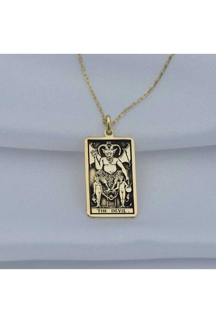 Has Altın Kaplama Tarot (the Devil) Şeytan 925k Kolye