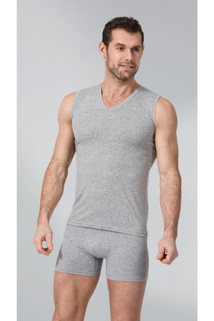 188 Lycra Sleeveless Men's Undershirt V-Neck Gray 2-Piece