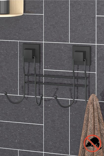 Delme Vida Matkap Yok! Easyfıx Yapışkanlı Dörtlü Askılık Mat Siyah EF252