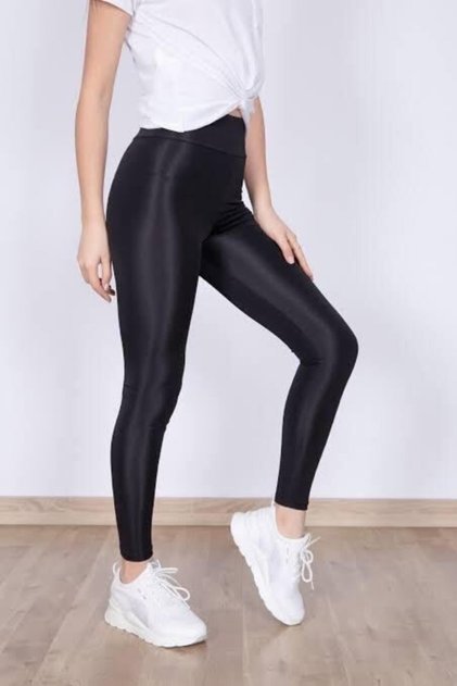 Women's Black High Waisted, Daily and Sports Use, No Inner Display, Gathering, Shiny Disco Leggings