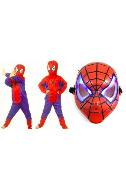 Örümcek Adam Spiderman Kostümü Ve Işıklı Maske Set 7-8 Yaş