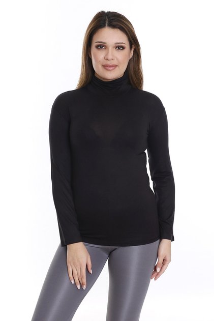 Plus Size Full Fisherman Viscose High Top Black Bodysuit
