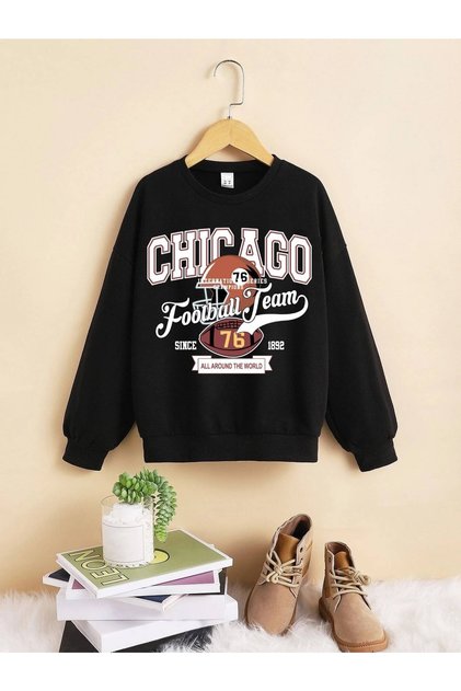 Chicago Football Printed Girls/Boys Sweatshirt