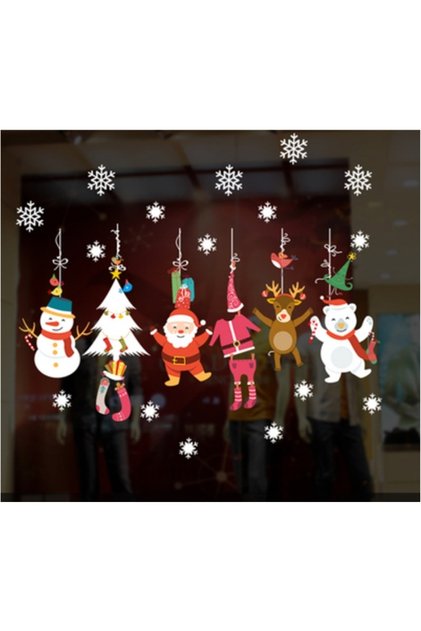 Yılbaşı Cam Sticker Statik Çekim Özellikli Asmalı Noel Figürler Pp23
