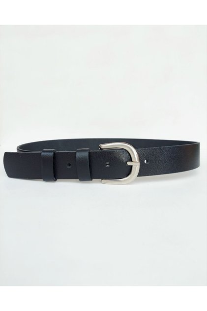 100% Genuine Leather Women's Trouser Belt with Silver Buckle