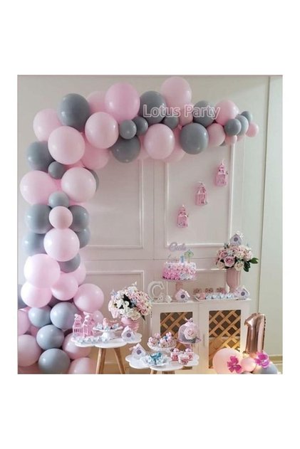 Rönesans Pastel Pink Gray Balloon 100 Pieces + 5 Mt. Balloon Chain
