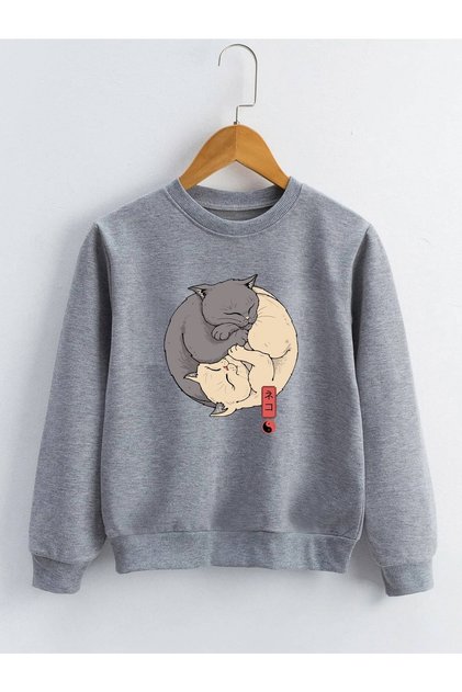 Anime Ying Yang Cat Printed Girls/Boys Sweatshirt