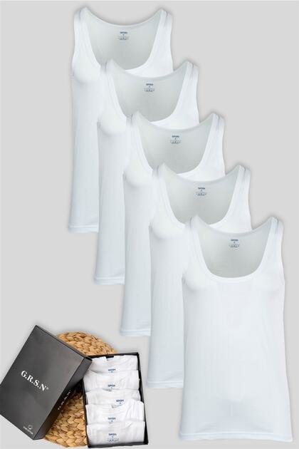 Pack of 5 Men's 100% Cotton Boxed Combed Cotton Straps High Quality White Undershirt