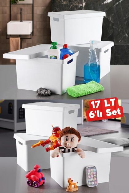 Nandy Home 17 Lt Dekoratif Düzenleyici Kapaklı Kutu 6 Adet Beyaz
