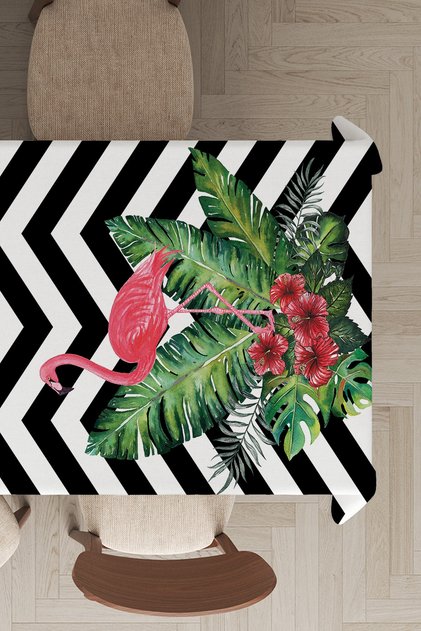 Tablecloth Stain Resistant Thai Feather Velvet Washable Stain Resistant Fabric Flamingo Patterned Mso099