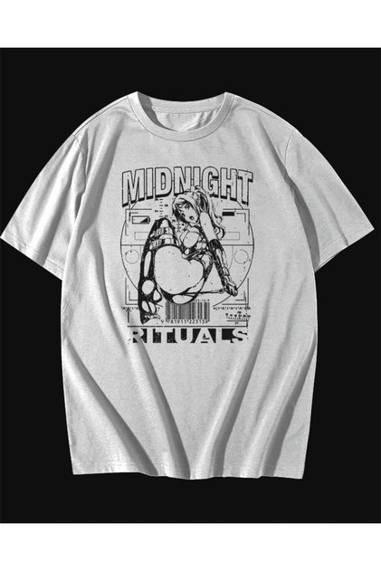 Midnight Rituals Written Manga Anime Themed Oversize White Unisex T-shirt T-shirt Tee