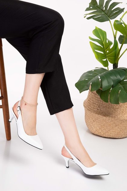 Women's Genuine Leather Medium Heel Stiletto Vdt.230 - White - 35