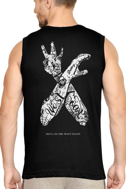 Tattooed Sleeves Black Cutout Sleeve | Sleeveless Front and Back Printed Men's T-shirt | Athlete