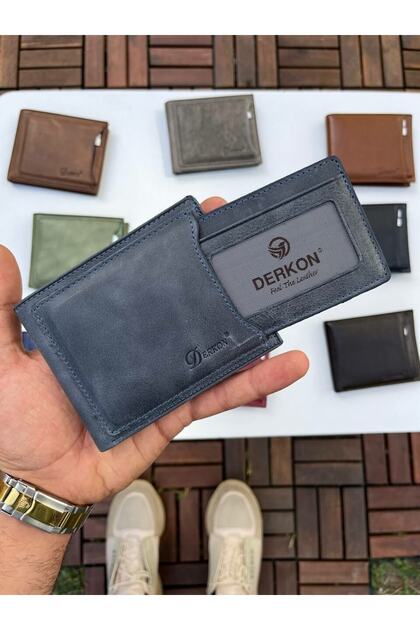 Noyi Vintage Leather Ice Blue Wallet with Internal Removal