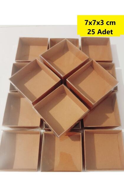 7x7x3 cm Asetat Kapaklı Kraft Kutu Düğün Nişan Kına Hediyelik Kutu 25 Adet
