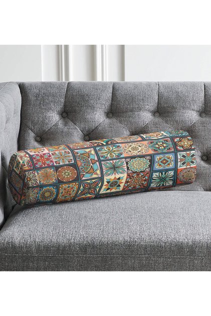 Soft Colored Checkered Special Designed Inner Padding - Zippered Suede Cylinder Round Pillow Throw Pillow