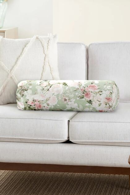 Zippered Suede Cylinder Circle Pillow Throw Pillow with White Floral Pattern on Colorful Background