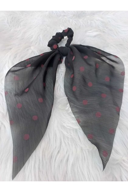 Black Polka Dot Chiffon Scarf Bagel Buckle