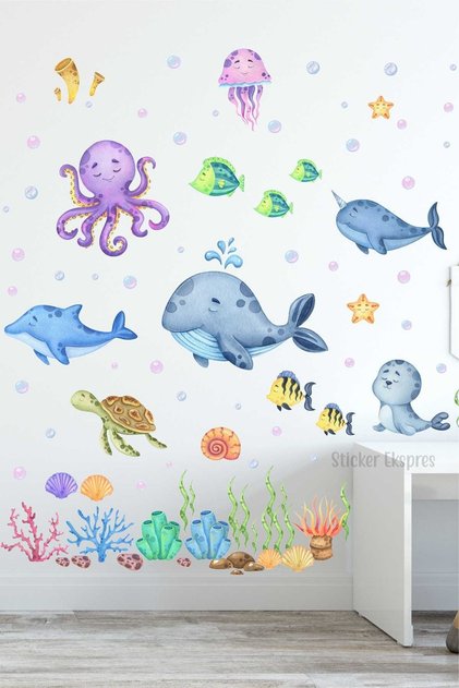Deniz Altında Yaşam Deniz Canlıları Çocuk Odası Sticker Seti