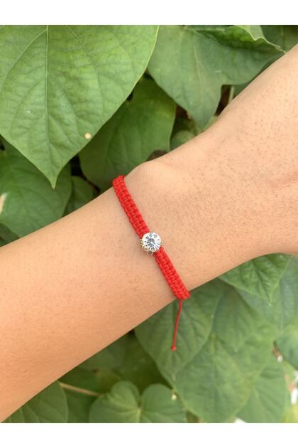 Single Stone Macramé Braided Cord Bracelet (red)
