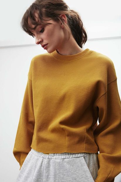 GRIMELANGE Lıv Crop Fit Safran Sarı Sweatshirt - 5