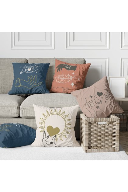 5 Piece Special Design Double Sided Digital Printed Throw Pillow Cover Set