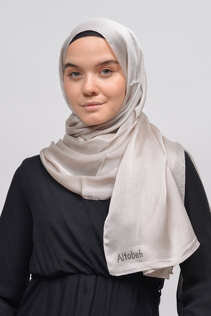Janjan فستان سهرة حجاب من الساتان اللامع شال شيفون - كريمي داكن