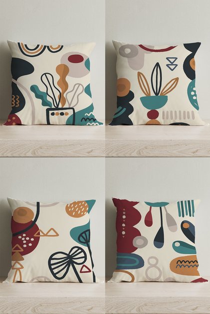 Beige Design Double Sided Digital Printed 4-Piece Decorative Throw Pillow Cover