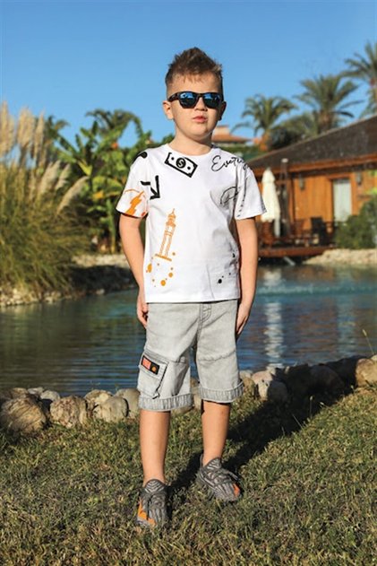 Boy's Crew Neck Patterned T-shirt