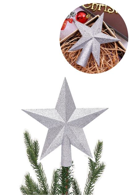 Christmas Pine Tree Top Ornament Shiny Silver Fluffy 3d Star Topper Ornament 17 cm