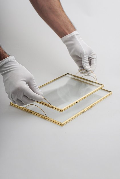 2 Parça Pirinç Gold Kapaklı Cam Söz Nişan Servis Yüzük Sunum Tepsi Damat Kahvesi Organizasyon