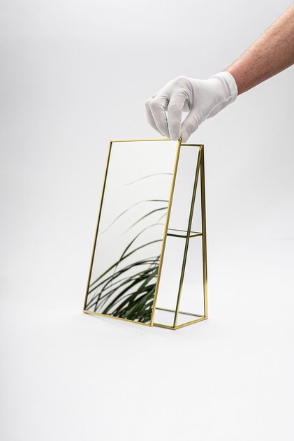 Organizer Makyaj Aynası 30x20cm Pirinç Gold Masaüstü Dekoratif Kapaklı Bohem Iskandinav Banyo