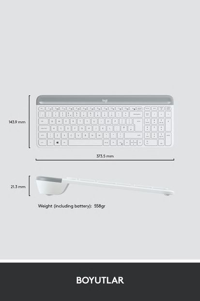 logitech MK470 Kablosuz İnce Türkçe Klavye Mouse Seti - Beyaz - 8