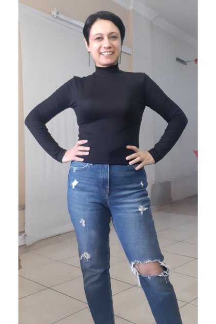 Black Turtleneck Combed Cotton T-Shirt