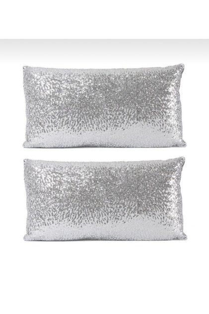 2-Piece Sequined Rectangular Decorative Throw Pillow Cover-silver