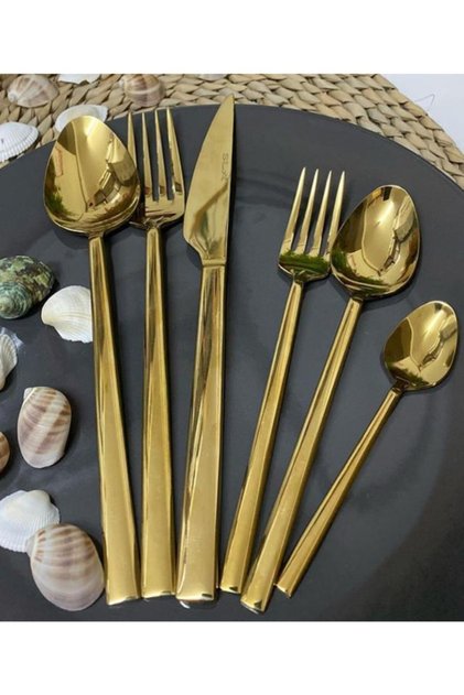 Gold 84 Pieces 12 Person Cutlery Set (PARLAK GOLD)