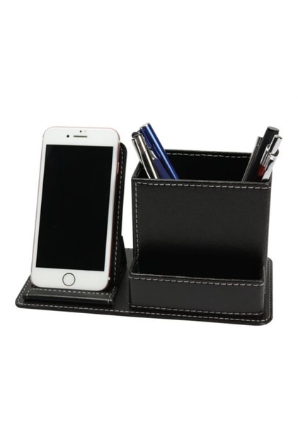 Desktop Organizer Pen Holder Leather Pen Holder with Phone Stand