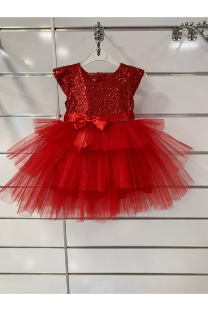 Girl's Red Shiny Puffy Evening Dress