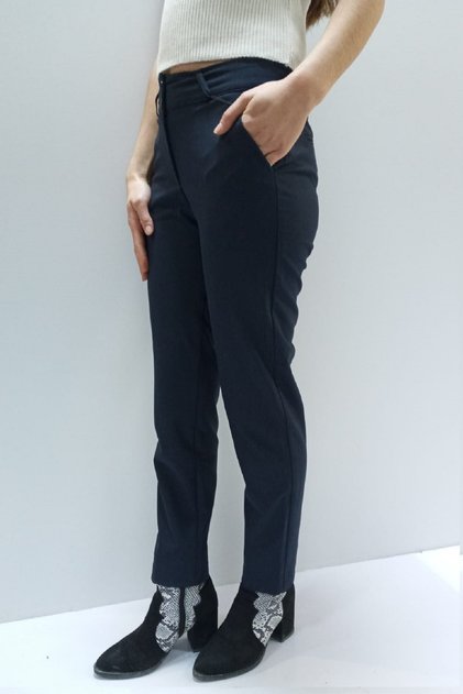 Women's Navy Blue Lycra Skinny Leg High Waist Fabric Trousers