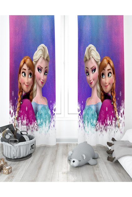 Snowy Purple Elsa Patterned Children's Room Curtain (Single Wing Pricing)