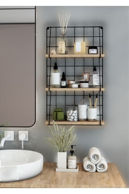 3 Katlı Dekoratif Duvar Rafı , Metal Duvar Rafı , Banyo Duvar Rafı , Mutfak Duvar Rafı , Organizer