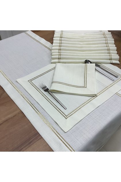 Gold Double Pico Stitched Runner(1) & American Service (8) & Napkin(8) Set -17 Pieces