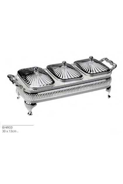 Queen Anne 3 Lü Dikdörtgen Kapaklı Kahvaltılık Gümüş 30*13 Cm