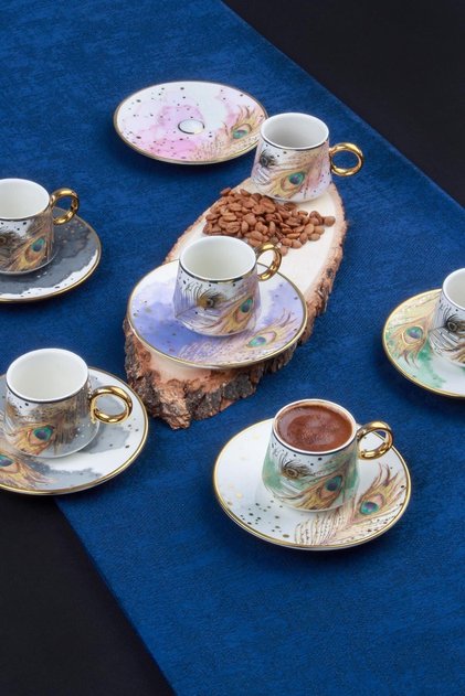 Blaze Peacock Set of 6 Persons 90ml Porcelain Coffee Cup 0128