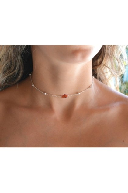 Boğa Burcu Akik Doğal Taşlı Choker Kolye