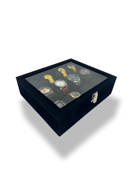 Richbox 12-Piece Watch Box Decorative Corner Protected Suede Black